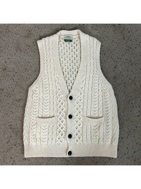 Shannon Woolen Mills Ireland Sweater Vest Fisherman Cable Knit Chunky Size Large